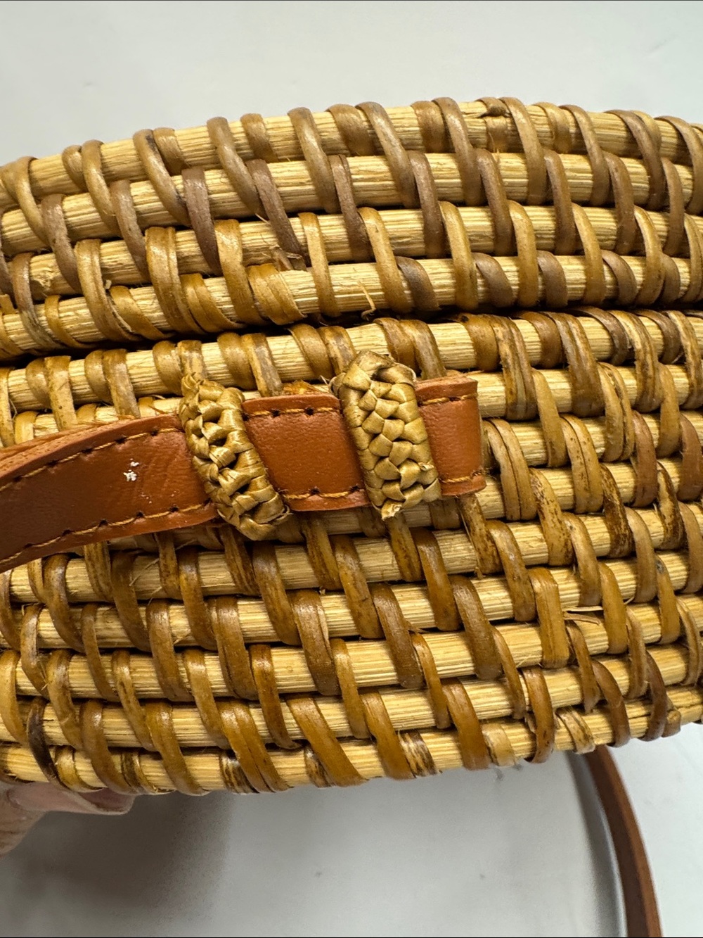 Woven Round Straw Crossbody Bag in Tan - Picture 9 of 9